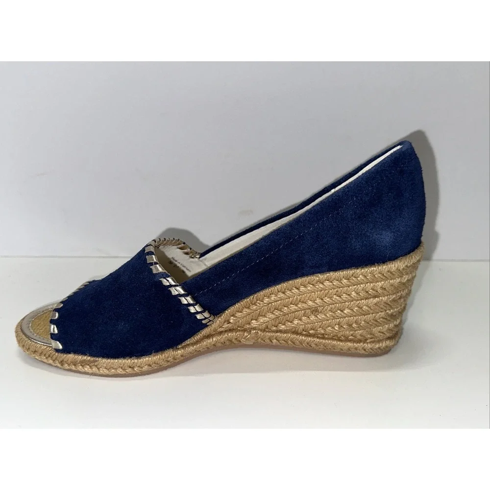 Mismatched Jack Rogers L6 R7 Espadrille Blue Suede Palmer Wedge Sandals Open Toe